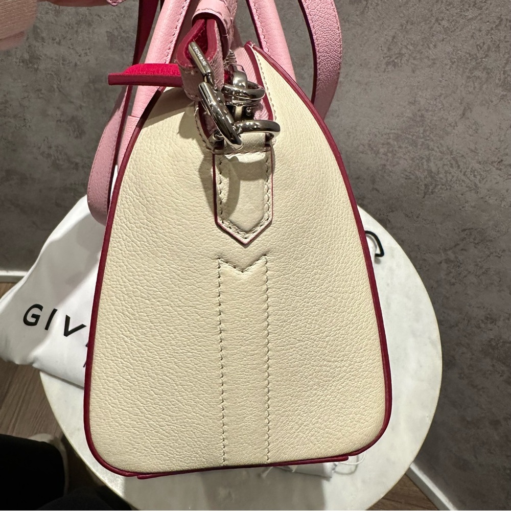 AUTH GIVENCHY PARIS PINK WHITE BICOLOR LEATHER MINI PANDORA BAG TOTE ZIP BAG - Picture 9 of 16